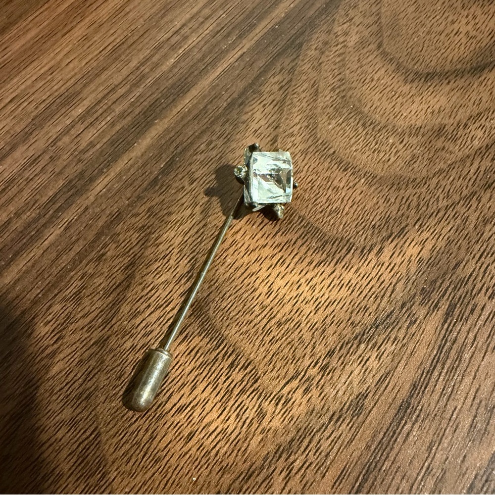 Vintage Stick Pin with Clear Faceted Crystal | Classic Lapel Pin